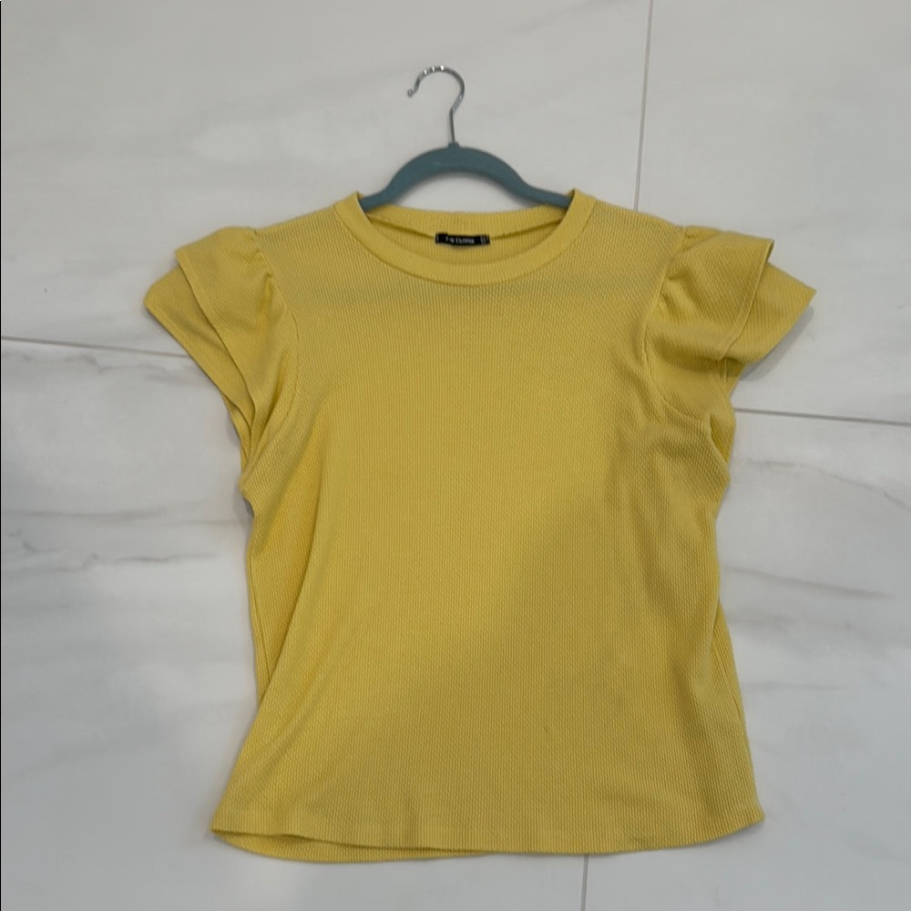 Pink Clover Yellow Ruffle Sleeve Top